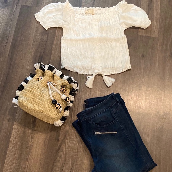 Ocean Drive Tops - White off shoulder rouched top